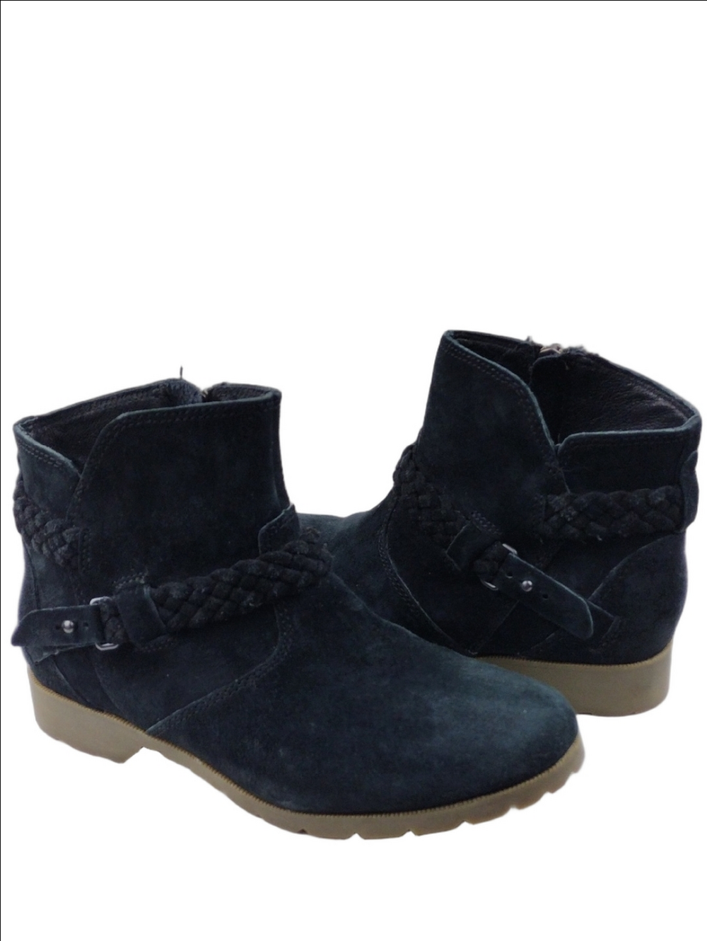 Teva Delavina Black Waterproof Suede Leather Side Zipper Low Heel Bootie Shoe